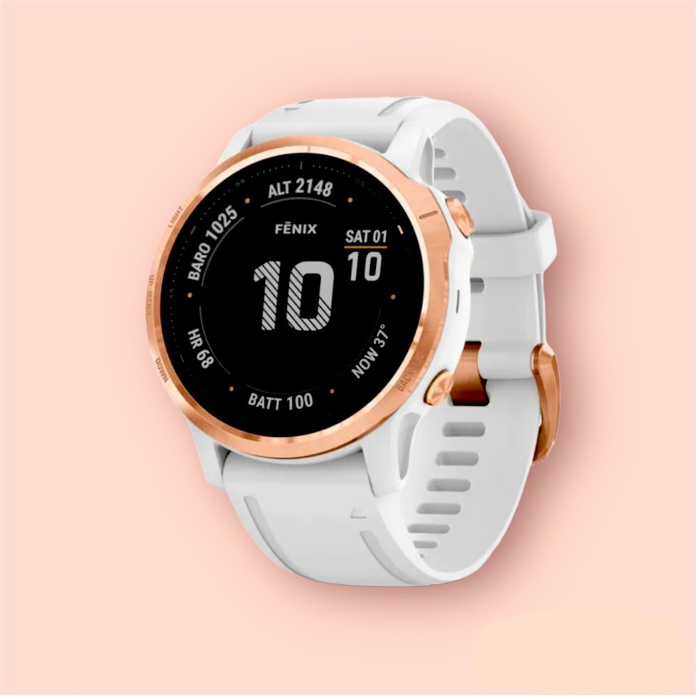 Garmin Fenix 6s Pro 1.2in Rose Gold with White Band GPS Watch - 010-02159-10-